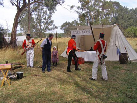 The arrest of Commissioner Brooks by the 40th Reg of Foot Colour Sergeant and troops.