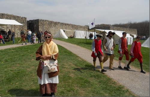 Kay Mohr pictured at the only entrance to Fort Frederick