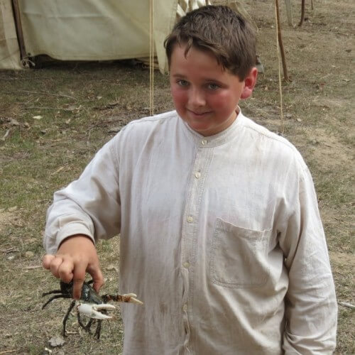 Noah displays his catch - a fine prickleback yabby, released back into the creek after photographs.